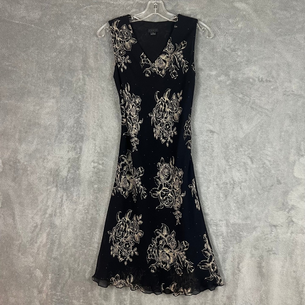 Vintage‎ Lapis Midi Fairy Dress Womens S 100% Silk Floral Ruffle Whimsygoth